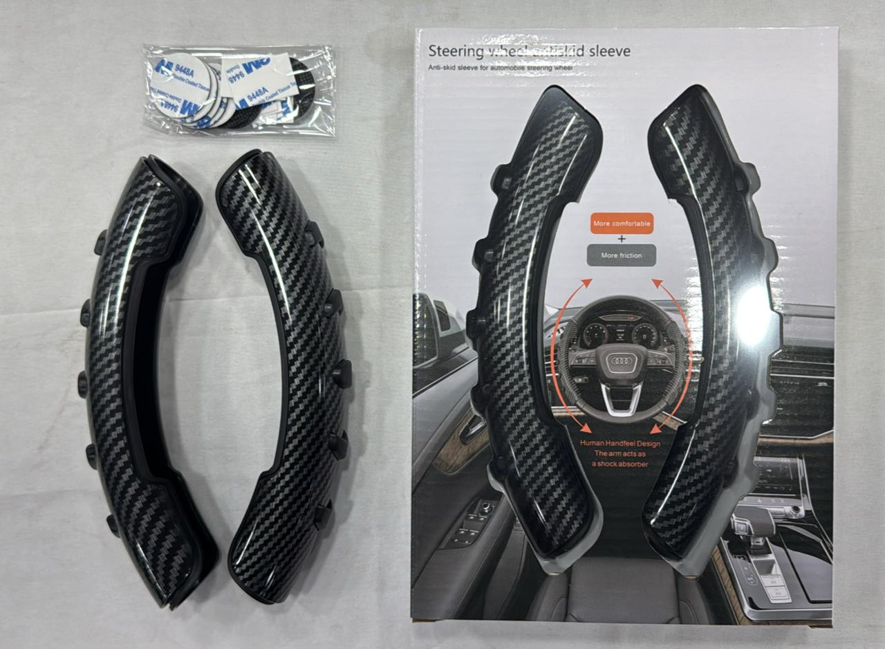 Car Anti Skid Non Slip Black Carbon Fiber Decoration Steering Wheel Grip Covers Universal for All Cars - Set of 2 pcs