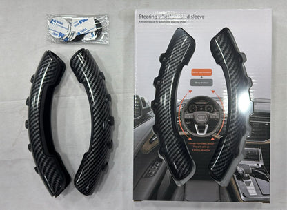 Car Anti Skid Non Slip Black Carbon Fiber Decoration Steering Wheel Grip Covers Universal for All Cars - Set of 2 pcs