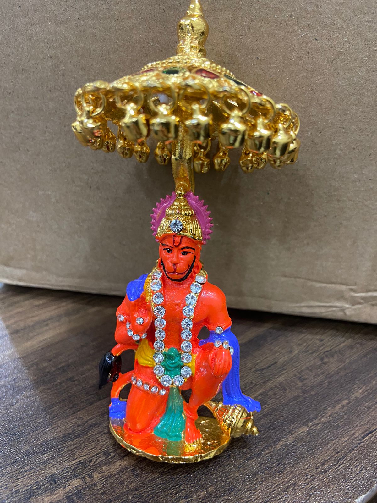 Gemstones Studded Hanuman ji Statue, Bajrang Bali Hanuman Idol for Car Dashboard Home Gift God Idol (Hanuman CHHATRA)