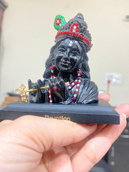 Caroxygen Black Lord Krishna Car Dashboard Idol Decorative Showpiece - 10 cm  (Marble, Black)