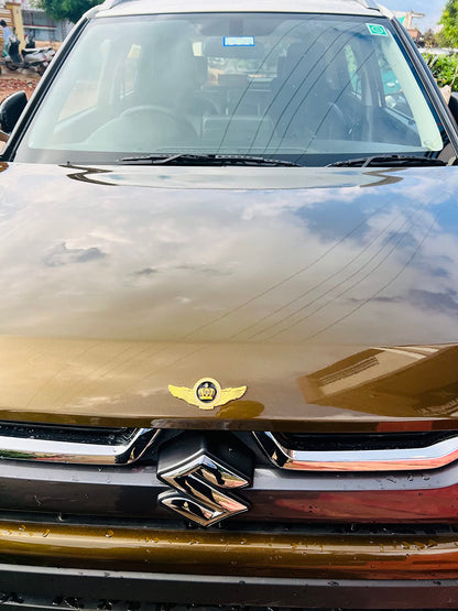 Winged King Crown Emblem Sticker for All Cars, Bikes, Metal (Silver with Red) Size: 11cm x 4.5cm x 2mm