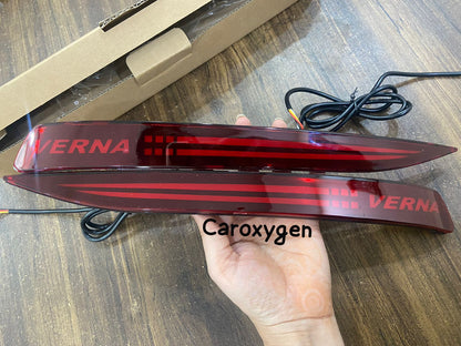 Rear Bumper LED Reflector Light compatible for Verna 2021 22 with Matrix Indicator (Smoke & Red ) set of 2