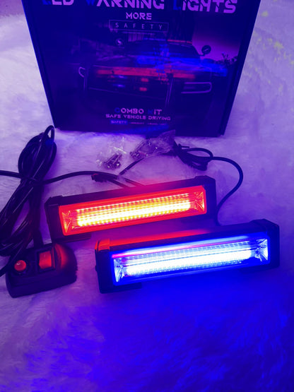 2 in 1 Waterproof COB LED Red Blue Emergency Strobe Lights for Police Cars Mount and Grille Flashing Warning Lighting (red Blue)