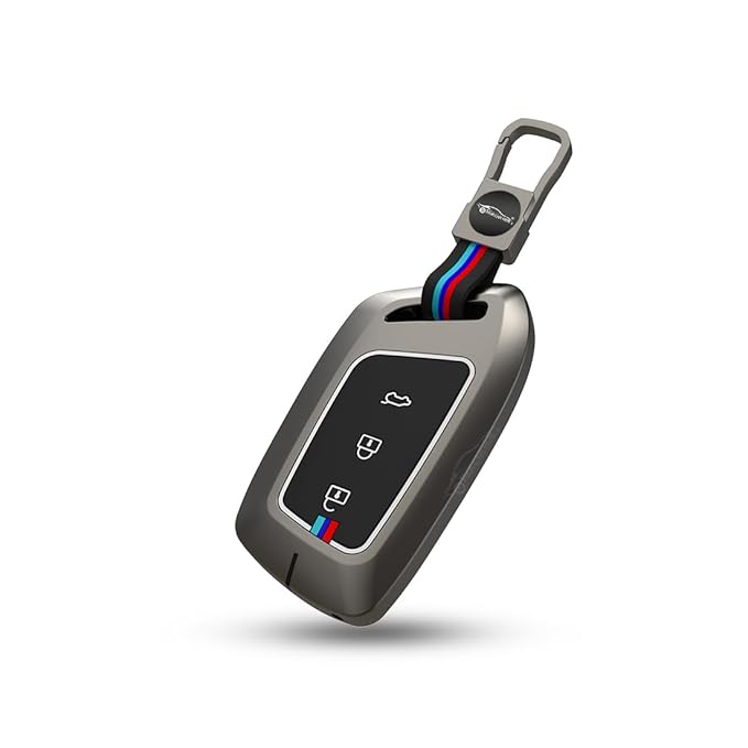 METAL SILICONE CAR KEY COVER AND KEY CHAIN COMPITABLE WITH MG HECTOR, COMET EV, HECTOR PLUS, ASTOR, GLOSTER AND ZS EV 3 BUTTON