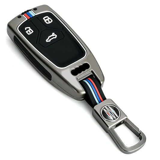 Keychain Metal Shell & Soft Silicone Full Protection Key Case compatible with Audi TT TTS A4 Q7 Smart Key Cover