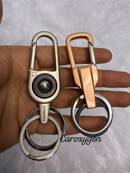 Stylish Hook Locking Silver Metal Carabiner Double Ring Hook Metal Key Chain for Men & Women (Set of 2)