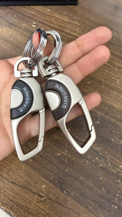Caroxygen Premium Metal Car Keychain with Spring Hook – Stylish & Durable Key Holder for Car, Bike & Home Keys (Silver & Black)
