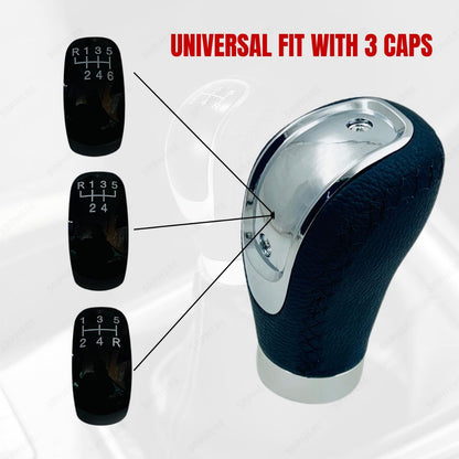 CarOxygen 5 6 Speed Manual Car Gear Shift Knob Shifter Lever Handle Stick PU Leather Universal with 3 Caps (Black)