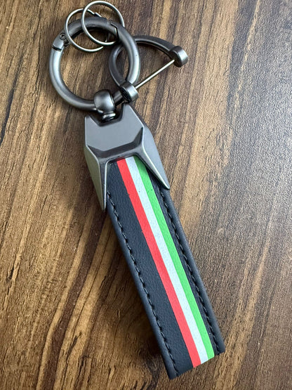 Premium Leather Car Keychain with Heavy-Duty Metal Hook | Detachable Key Ring & Quick-Release Clip | Stylish Stripe Design Key Holder for Men & Women | Includes Mini Screwdriver