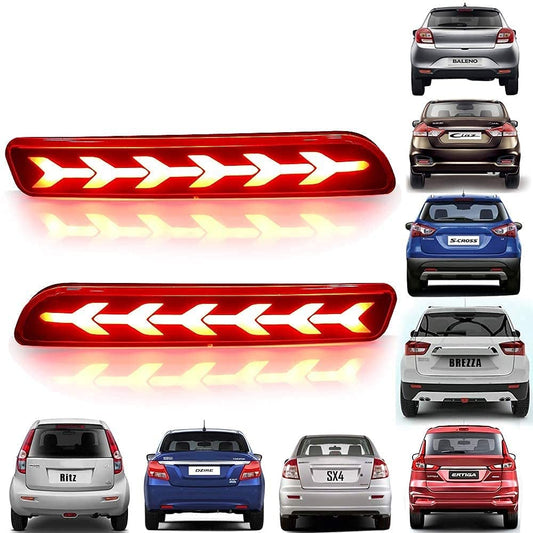 Car Reflector Led Brake Light for Bumper Rear, Back and Red- Suitable Maruti Suzuki Ertiga- 2 Pcs With Maruti Suzuki Baleno Breeza Ciaz Ertiga New Swift Dzire Scross Ritz SX4 (Random Design)