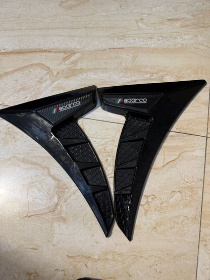 Sparco Style Car Side Vent Decorative Trim â€“ Universal Car Body Side Air Flow Sticker | 3D Sport Look Fender Vent Cover | Glossy Black with Honeycomb Design (Set of 2)