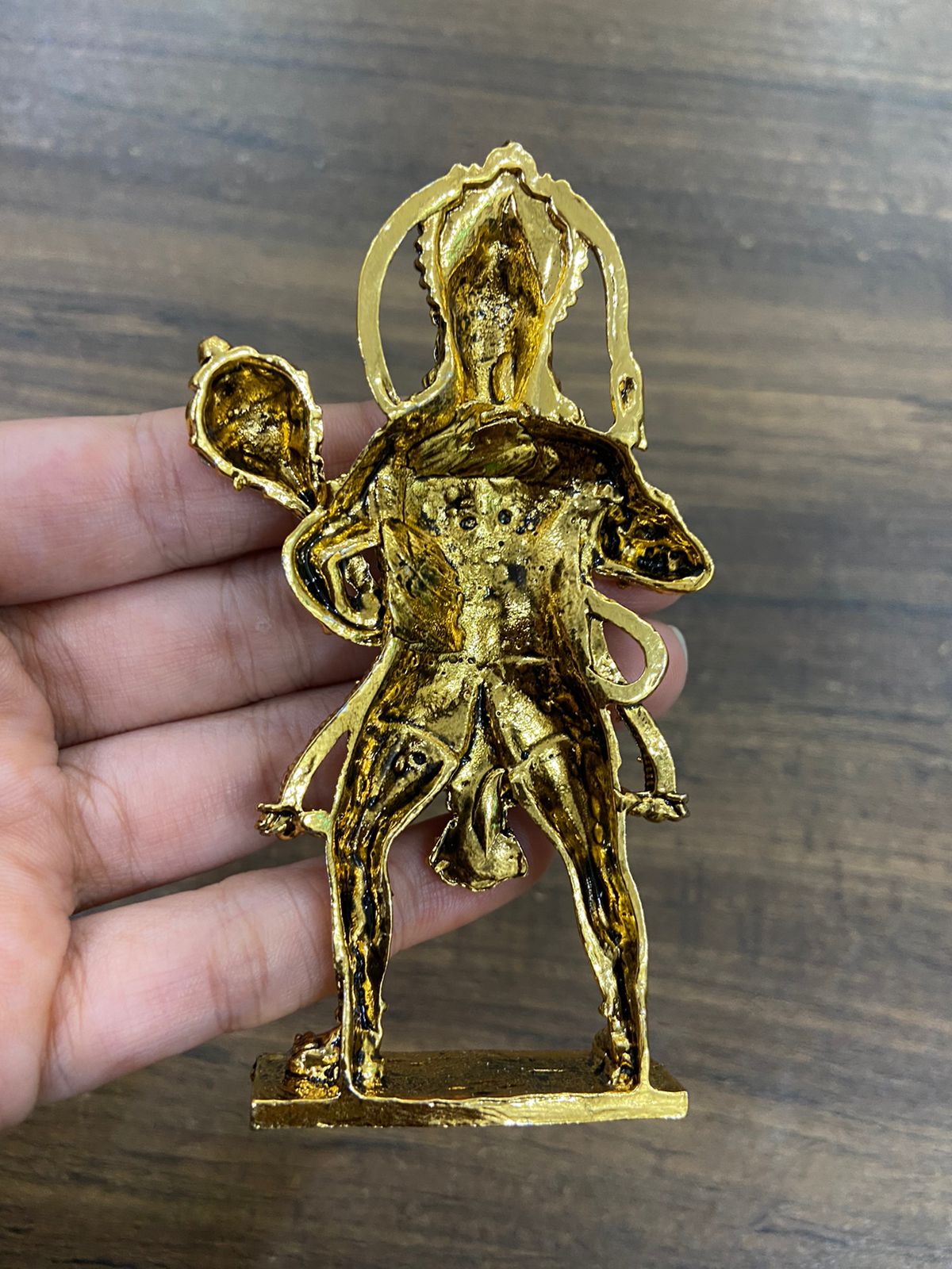 Standing Hanuman Golden Antic Metal with Crystal Diamond Studded God Idol Showpiece