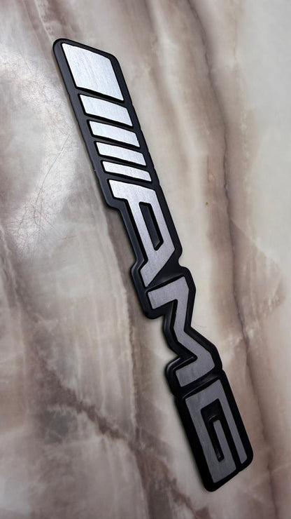 3D AMG Metal Car Emblem Badge Sticker – Premium Brushed Aluminum Logo Decal for Hood, Trunk, Fender & Side Body Decoration (Black & Silver)
