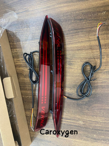 Rear Bumper LED Reflector Light compatible for Verna 2021 22 with Matrix Indicator (Smoke & Red ) set of 2