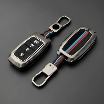 Premium Metal Soft Car Key Shell with Keychain & Full Protection Key Cover Compatible with Kia 4 Button Old Kia Seltos, Sonnet, Carens (Push Start Car 4 Button Key)