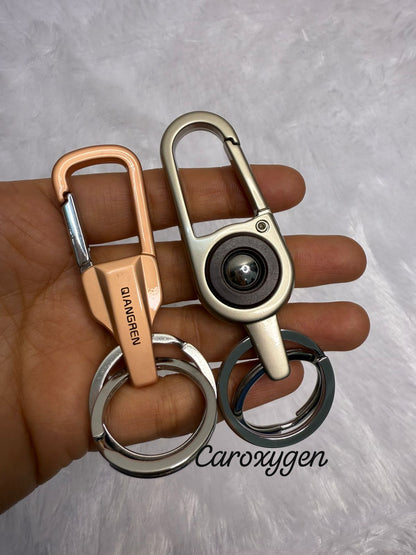 Stylish Hook Locking Silver Metal Carabiner Double Ring Hook Metal Key Chain for Men & Women (Set of 2)