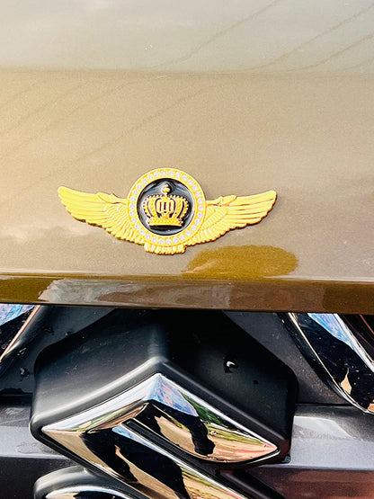 Winged King Crown Emblem Sticker for All Cars, Bikes, Metal (Silver with Red) Size: 11cm x 4.5cm x 2mm