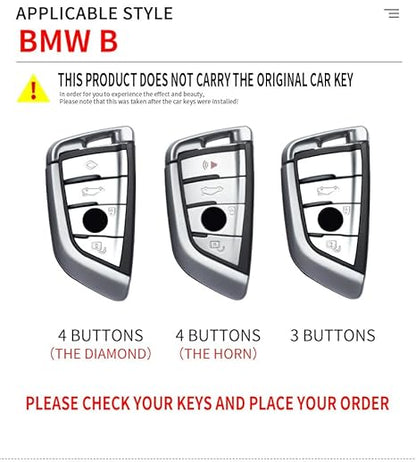 Metal Silicon Car Key Cover for BMW X1 X3 X6 X5 3 Series 5 Series 6 Series 7 Series GT Series M Series X Series 4 Button (Dimond Button) Smart Key Visible in Low-Light Condition