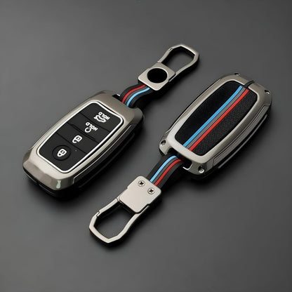 Auto Thrill Premium Metal Key Cover for Kia Seltos, Carens, Sonet - 4 Button Smart Key (Black)