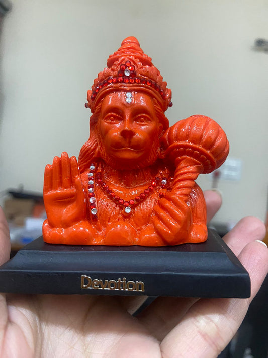 Ride2joy Orange Color Lord Pawan Putra Hanuman Ji Car Dashboard Idol Decorative Showpiece - 10 cm  (Marble, Orange)