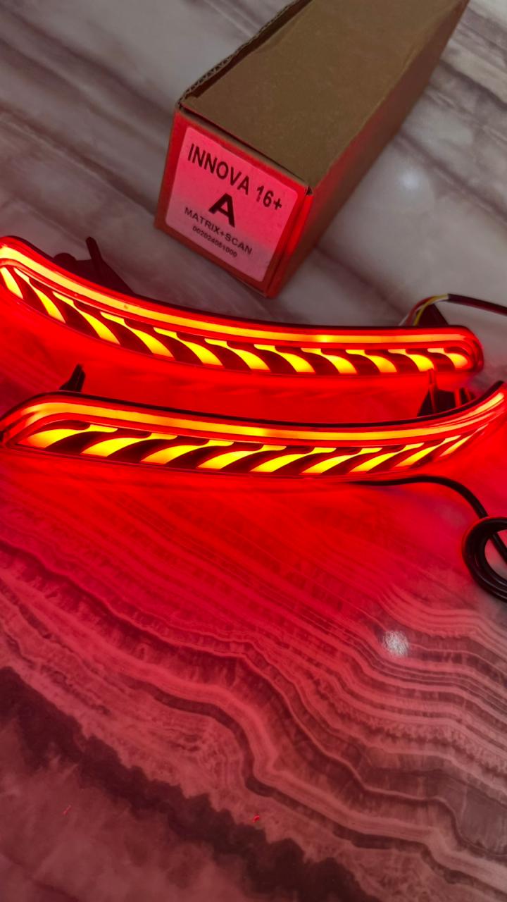 Innova Crysta 2016+ LED Bumper Reflector Light | Matrix Scanning Tail Light | Sequential Indicator | Red Running Brake Light | Plug & Play Rear DRL Kit (Set of 2)