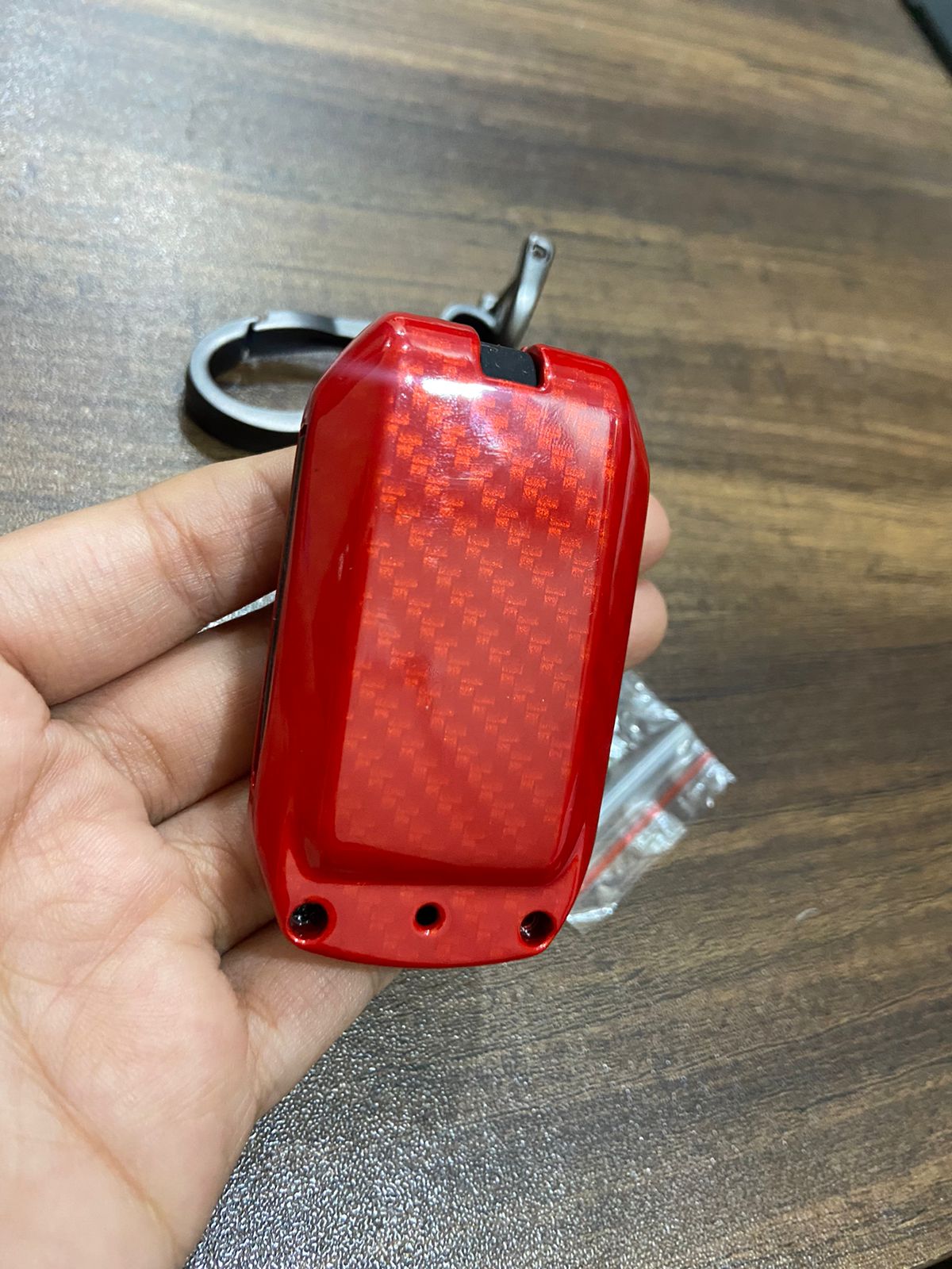 Metal Key Cover ompatible for DZire, Ertiga 3b Smart Key with Keyring (Red)