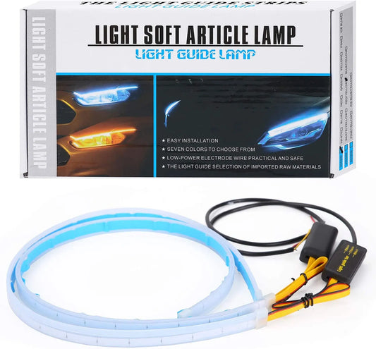 Caroxygen Flexible Car Led Light Strip, Dual Color 2 Pcs 60 Inches DRL LED Headlight Surface Strip Tube Light Daytime Running White & Amber Waterproof Switchback Sequential Lamp Turn Signal Light