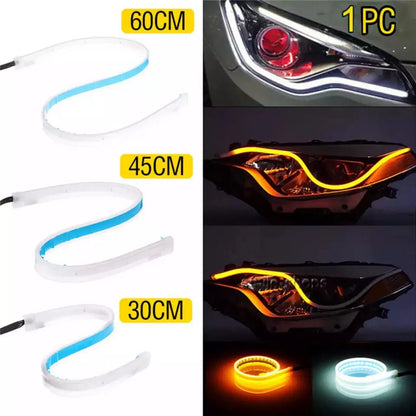 Caroxygen Flexible Car Led Light Strip, Dual Color 2 Pcs 60 Inches DRL LED Headlight Surface Strip Tube Light Daytime Running White & Amber Waterproof Switchback Sequential Lamp Turn Signal Light