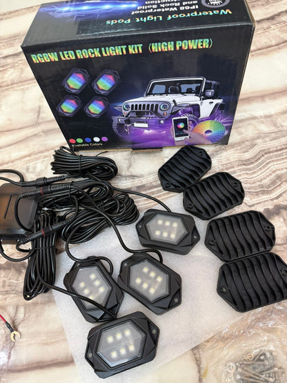 RGBW LED Rock Light Kit (High Power) â€“ 8 Pods Underbody Wheel Well Lights, App & Remote Control, Multicolor Offroad Lighting Kit for Jeep, SUV, Truck, ATV, UTV