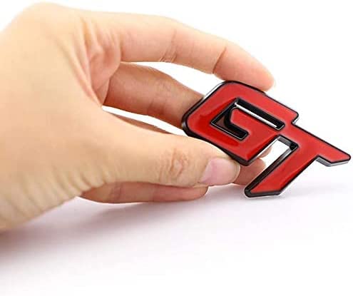 GT Car Badge 3D Logo Metal Emblem Automotive Sticker Decal Flexes to Cars, Motorcycles, Laptops, Windows, Any Smooth Surface 6 cm X 3.8 cm Red & Silver