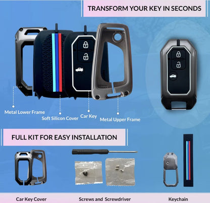 Metal Alloy Car Key Cover for Maruti Suzuki Swift,Baleno,Wagonr,Alto,Grand Vitara,Brezza,Dzire,Ertiga,Celerio,Spresso,Ignis,Ciaz,Scross,XL6,Fronx,Jimny (SZK-D2)