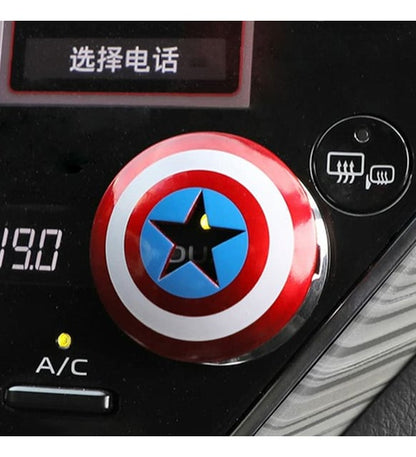 CarOxygen New Superhero Design Car Push to Start Ignition Button Cover Interior for All Universal Cars Button Decoration Ring (Metal, Captain America)