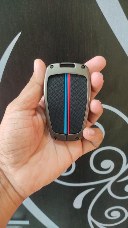 Metal Silicon Key Cover Compatible With Tata Nexon, Harrier | Safari | Altroz | Tigor | Ev | Punch | Tiago Ev Electric 4 Button Smart Key Feature Visible In Low-Light Condition, Black