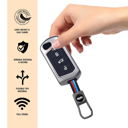 Metal Key Cover Compatible with Mahindra Scorpio N | 3XO | XUV 300 | Marazzo | XUV 700 | XUV 400 ev | Bolero | Thar 3 Button Flip Key