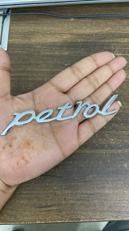Petrol Chrome Car Emblem Badge Sticker, Self-Adhesive | Chrome Finish, Script Lettering, Car Exterior Use, Easy Application, Fuel Type Label