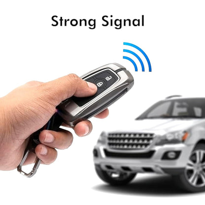 Metal Alloy Car Key Cover & Soft Silicon Black Striped Case & Holder with Keychain Compatible for Ford Endeavour, Ecosport, Figo, Aspire, Freestyle (3 Button Push Smart Key)