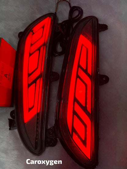 Reflector Bumper Rear/Back Drl with Wiring Reverse Light Function LED Brake Light for H-yundai I20 E-lite (Red)- Set of 2 Pcs