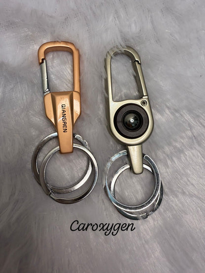 Stylish Hook Locking Silver Metal Carabiner Double Ring Hook Metal Key Chain for Men & Women (Set of 2)