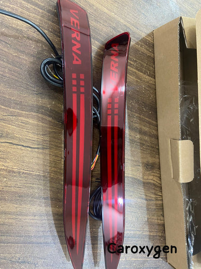 Rear Bumper LED Reflector Light compatible for Verna 2021 22 with Matrix Indicator (Smoke & Red ) set of 2