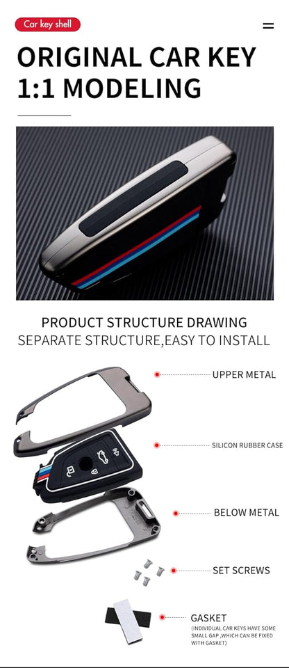 Metal Silicon Car Key Cover for BMW X1 X3 X6 X5 3 Series 5 Series 6 Series 7 Series GT Series M Series X Series 4 Button (Dimond Button) Smart Key Visible in Low-Light Condition
