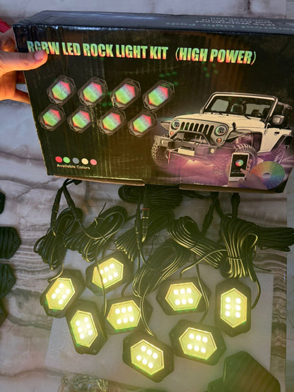 RGBW LED Rock Light Kit (High Power) â€“ 8 Pods Underbody Wheel Well Lights, App & Remote Control, Multicolor Offroad Lighting Kit for Jeep, SUV, Truck, ATV, UTV