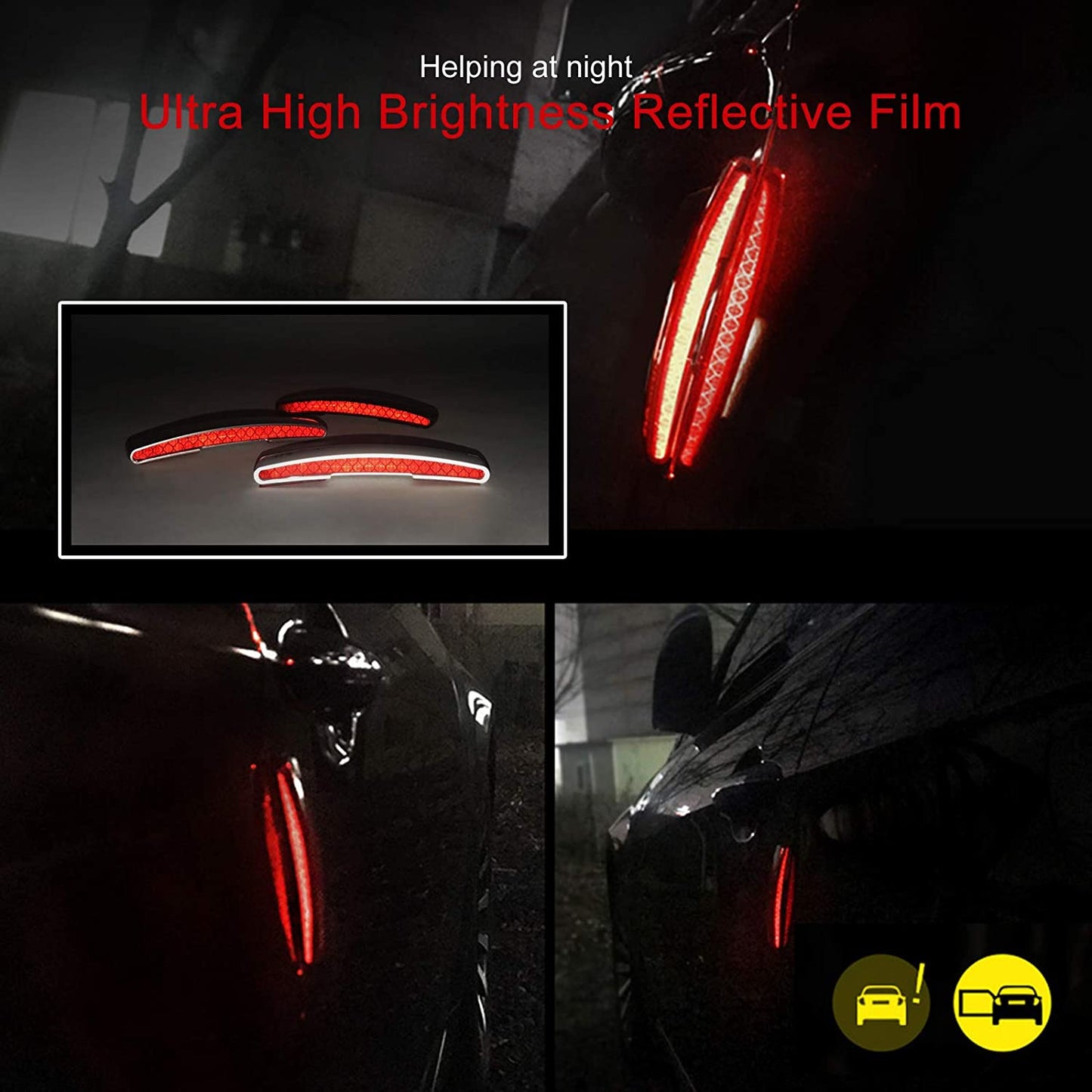 Autoban 4Pcs Car Side Door Edge Guard Anti-Scratch Protector/High Intensity Reflector/Arched Three-Dimensional Design/Elastic EVA Material