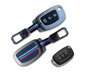 caroxygen Metal Key Cover for Hyundai Hyundai Creta, Venue, Tucson, Alcazar, I20, Grand i10 Nios, Aura, Xcent, Exter 3 Button Flip Key Only - Black