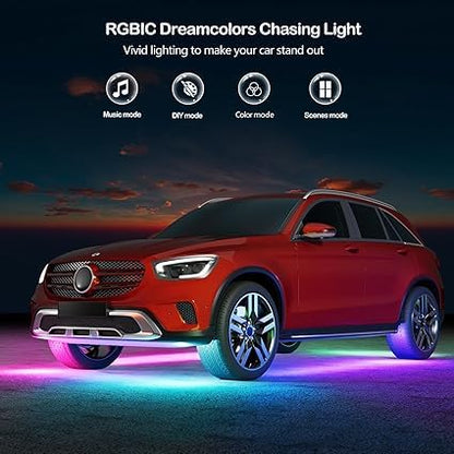 Caroxygen Underglow Car Lights, 4 pcs RGB Smart LED Lights with APP and Remote Control, 16 Million Colors DIY Sound Active Function (Car underbody Light