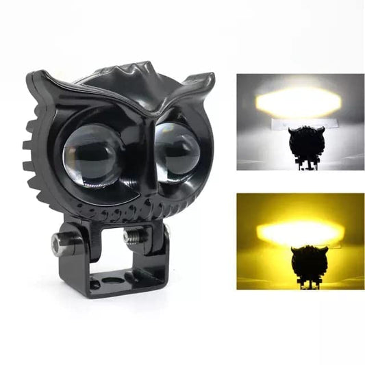 Double Additional Round HJG Owl Fog Lights 12V, 40W Chrome, Dual Tone, 2 Eye 2 in 1 Spot Light with Flood Light, Yellow & White, for Bike, Car, Thar, Jeep (Original 1pc)