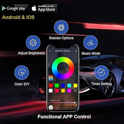 Caroxygen Underglow Car Lights, 4 pcs RGB Smart LED Lights with APP and Remote Control, 16 Million Colors DIY Sound Active Function (Car underbody Light