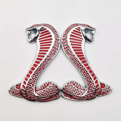 Caroxygen Pair 3D Metal Shelby Logo Car Emblem Cobra Snake Badge Side Fender Sticker Decal for Mustang GT500 (Silver&Black) (Silver and red)