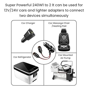 Caroxygen Dual Outlet Car Cigarette Lighter Socket Splitter 12V/24V Car Socket to Plug Adapter Universal Car Plug Socket with Safety Features, Compact Design for Smartphones, GPS, Fans, Cars, Trucks