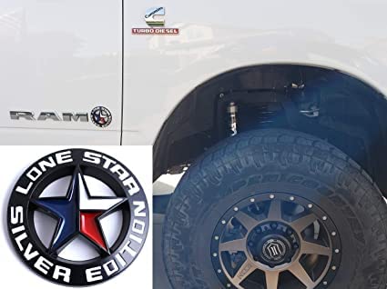 Caroxygen Lone Star Silver Edition Emblem Lone Star Badge Silver Edition Lone Star Decal Lone Star Sticker Fit for Universal Pickup 1 Piece Metal Black Chrome