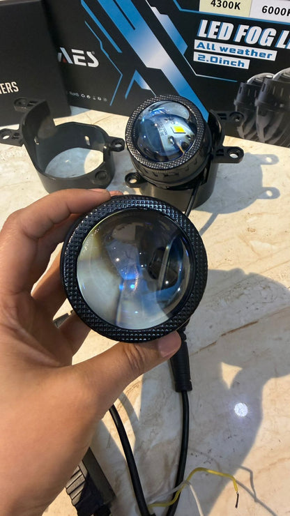 AES 2.0 Inch LED Fog Light Lens | 3 Color (3000K Yellow / 4300K Warm White / 6000K White) | All Weather Projector Fog Lamp | Upgrade Version | Universal Fit (Pack of 2)